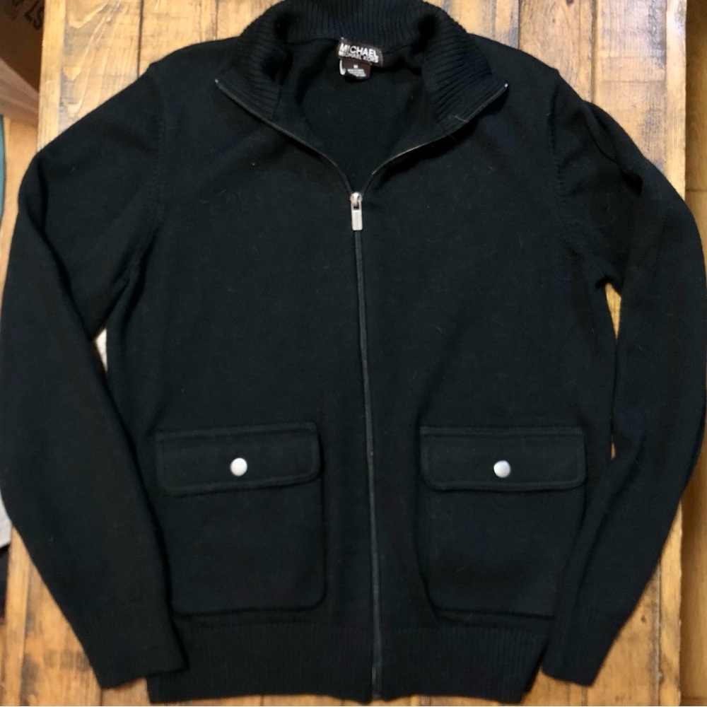 MICHAEL Michael Kors black zip-up cardigan sz M